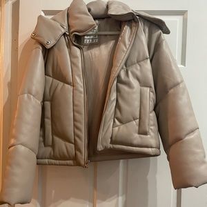 Abercrombie & Fitch Vegan Leather Hooded Mini Puffer